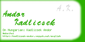 andor kadlicsek business card